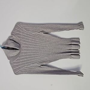Ladies Tan Silver Turtle Neck Long Sleeve Top Size Small